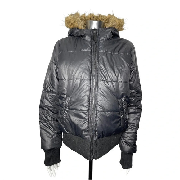 🛍️3/$40 Reversible Bomber Jacket w/ Faux Fur  Trim on Hood Winter Coat - Picture 7 of 12